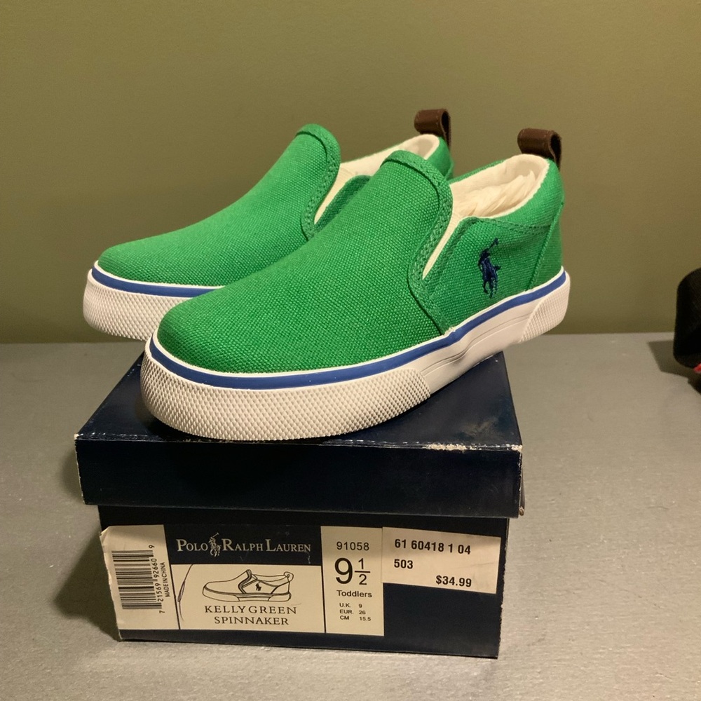 Polo by Ralph Lauren Kelly Green Slip-On Sneakers with Blue Trim 9.5